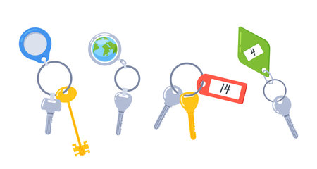 Collection Of Metal Keys And Compact, Convenient Keychains For Organizing And Keeping Keys Secure Cartoon Iconsのイラスト素材