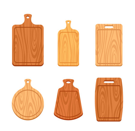 Cutting Wood Boards Set Of Durable And Sturdy Wooden Boards Designed For Cutting And Chopping, Vector Illustrationのイラスト素材