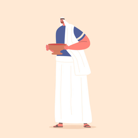 Ancient Israelite Man Holds Cup Of Wine During Religious Ceremony Representing The Covenant Between God And Peopleのイラスト素材