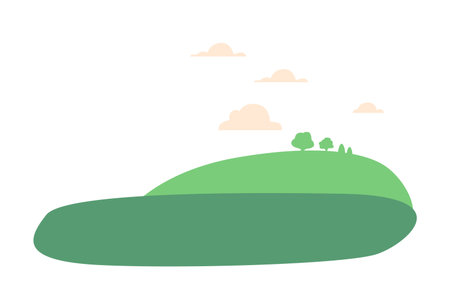 Sun-kissed Meadow, Full Of Tall Grasses Swaying In The Breeze And Trees In The Distance. Cartoon Summertime Backgroundのイラスト素材