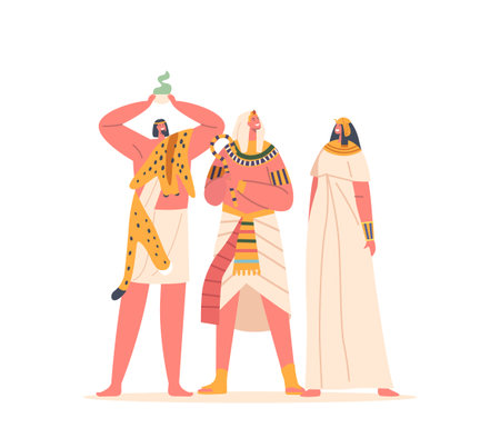 Ancient Egyptians Shaman, Pharaoh and Woman Characters. People of Egypt Civilization, Important Society Figuresのイラスト素材