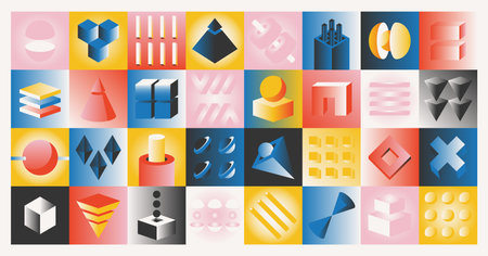 Bauhaus Pattern With Volumetric Figures. Geometric Design Style That Employs Simple Shapes And...