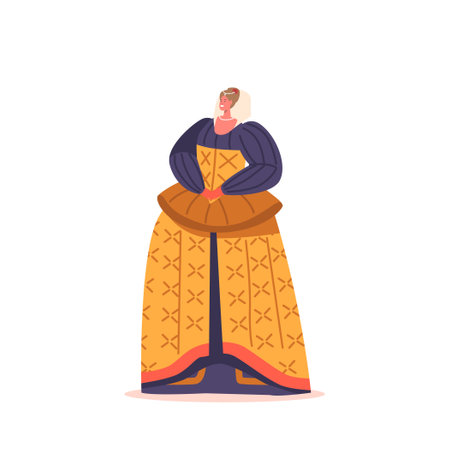 Woman Character Wear Exquisite Renaissance Attire Of Bygone Era Express Elegance And Grandeur, Vector Illustrationのイラスト素材