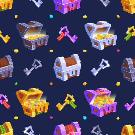 Seamless Pattern Featuring Treasure Chests And Keys, Creating A Whimsical And Adventurous Design Creative Projectsのイラスト素材