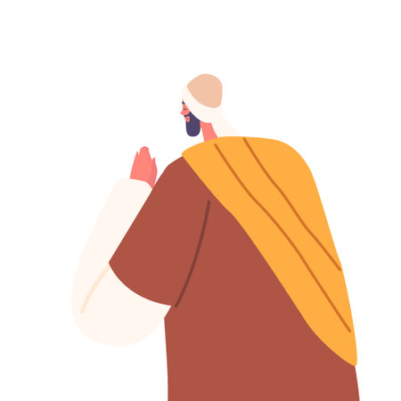 Praying Male Character Rear View. Ancient Israelite Man Pray With Reverence And Devotion Expressing Spiritual Connectionのイラスト素材