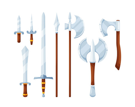 Authentic Collection Of Medieval Weapons Including Swords, Axes And Daggers. Crafted With Intricate Detailingのイラスト素材