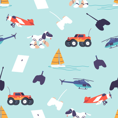 Seamless Pattern Featuring Remote Control Toys, Creating Playful And Energetic Design. Perfect For Adding A Touch Of Funのイラスト素材