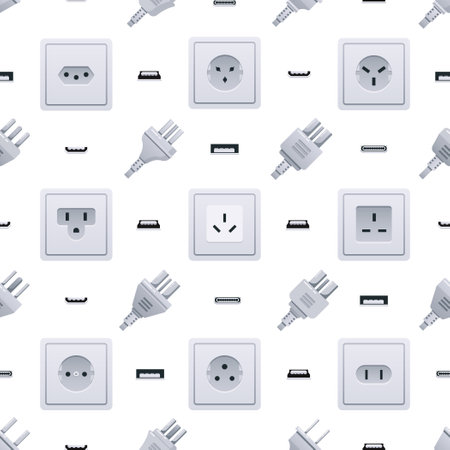 Seamless Pattern with Sockets And Plugs In A Repetitive Design. Perfect For Adding A Modern And Functional Touchのイラスト素材