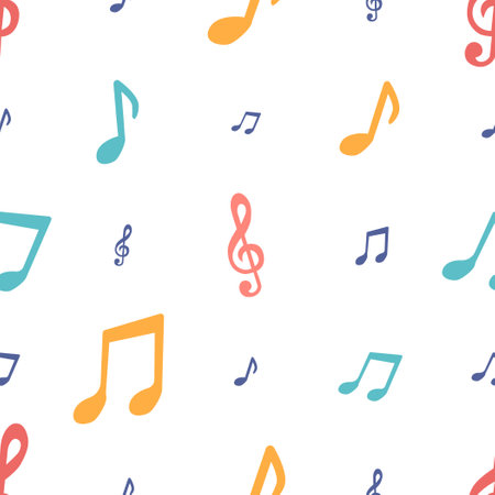 Seamless Pattern Featuring An Array Of Music Notes, Creating A Harmonious And Rhythmic Design, Vector Illustrationのイラスト素材