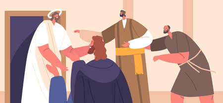 Jesus Appeared To His Apostles, After His Resurrection, Providing Them With Proof Of His Victory Over Deathのイラスト素材