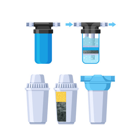 Effective And Essential A Water Filter Purifies Tap Water By Removing Impurities, Ensuring Clean And Safe Drinking Waterのイラスト素材