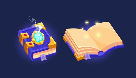 Closed And Open Enchanting Magic Books With Mystical Spells And Ancient Wisdom, Immerse In A World Of Sorceryのイラスト素材