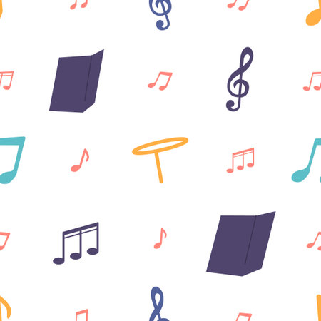 Musical Seamless Pattern Featuring Various Music Notes And Clef Symbols, For Music Lovers And Enthusiastsのイラスト素材