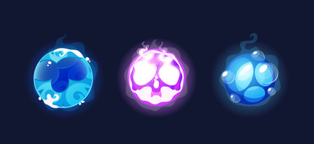 Magic Spheres Hold Mysterious Powers, Capable Of Unlocking Secrets And Revealing Hidden Truths. Blue and Purple Ballsのイラスト素材