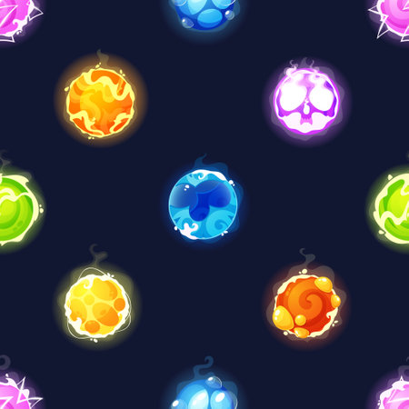 Enchanting Seamless Pattern With Mystical Spheres, Creating Captivating And Mesmerizing Design That Evoke Sense Of Magicのイラスト素材