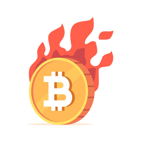 Fiery Bitcoin Coin Engulfed In Flames, Symbolizing The Volatile Nature Of Cryptocurrency, Representing Value, Investmentのイラスト素材