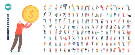 Versatile Set Of Business Characters Featuring Professionals In Various Roles, Suitable For Presentations, Infographicsのイラスト素材