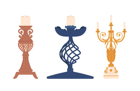 Elegant Candleholders Designed Of Bronze, Iron And Gold. Crafted With Precision, Cartoon Vector Illustrationのイラスト素材