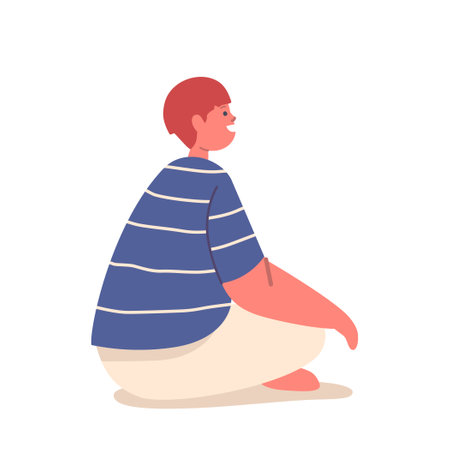A Cheerful Boy Sits On The Floor, His Face Adorned With A Bright Smile, Radiating Happiness And Contentmentのイラスト素材