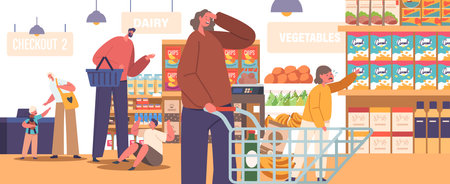 Loud And Emotionally Charged Child Character Caused A Scene In Supermarket, Crying And Screaming Uncontrollablyのイラスト素材