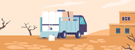 Car With Water Aid, Vehicle Equipped With Advanced Water Purification Systems, Providing Clean And Safe Drinking Waterのイラスト素材