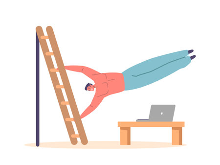 Sport, Bodybuilding, Fitness And Calisthenics Workout Concept With Man Character Exercising On Gymnastics Wall Barsのイラスト素材