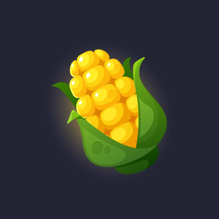 Cartoon Corn Cob Icon For Casual Games. Eye-catching Design And Playful Elements Make It A Fun And Engaging Choiceのイラスト素材