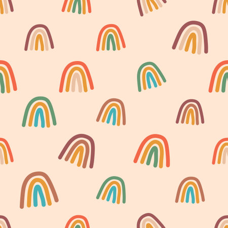 Delightful Seamless Pattern Showcasing Adorable Rainbows In Various Colors, Creating A Whimsical And Cheerful Designのイラスト素材