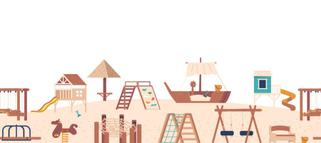 Playful Seamless Pattern Featuring Swings, Slides, And Other Playground Items. Perfect For Adding A Whimsical Touchのイラスト素材