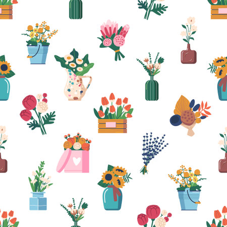 Vibrant Bouquets Of Flowers Arranged In A Seamless Pattern, Creating Visually Stunning Design That Is Perfect For Fabricのイラスト素材