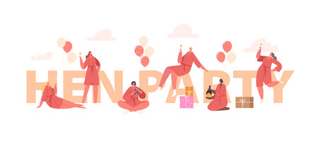 Hen Party Concept. Celebration For A Bride-to-be, With Fun Activities, Games, And Bonding Moments, Organized By Friendsのイラスト素材