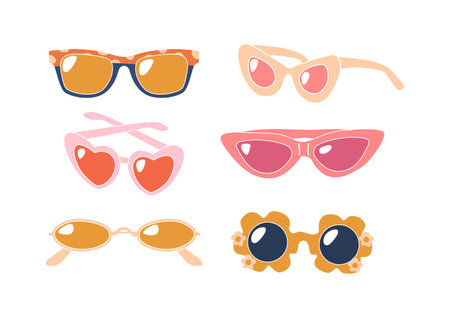 Stylish Set Of Sunglasses Featuring Sleek Frames With Polarized Pink, Black and Yellow Lenses For Ultimate Uv Protectionのイラスト素材