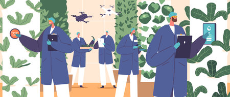 Characters Engage In Automation Of Crop Production That Involves Integration Of Technology, Robotics, And Aiのイラスト素材