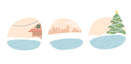 Set of Ice Rinks, Frozen Wonderlands, Where Gleaming Sheets Of Ice Invite Skaters To Glide Gracefully, Vectorのイラスト素材