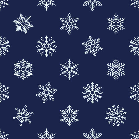 Seamless Winter Pattern With Delicate Snowflakes Gracefully Dance Across A Frosty Backdrop, Vector Illustrationのイラスト素材