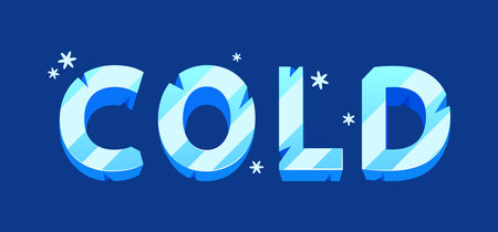 The Word Cold Is Crafted From Translucent Ice Font, Embodying A Frigid Essence, Cartoon Vector Illustrationのイラスト素材