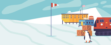 Polar Scientific Station. Remote Research Facility In Polar Regions, Dedicated To Studying Climate, Wildlife And Geologyのイラスト素材
