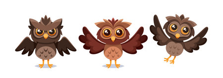 Cute Cartoon Owl With Big, Round Eyes, Fluffy Feathers, And Friendly Smile, Exuding Endearing Charm, Vector Illustrationのイラスト素材