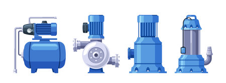 Water Pumps, Mechanical Devices That Move Water From One Place To Another. They Play A Crucial Role In Agricultureのイラスト素材
