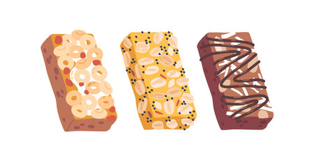 Granola Bars Are Wholesome Snacks Made With Rolled Oats, Nuts, Seeds, And Sweeteners, Covered with Chocolate Toppingのイラスト素材
