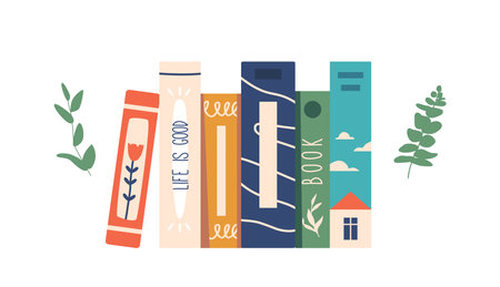 Colorful Stacked Books Create A Literary Landscape, Their Spines Forming A Mosaic Of Knowledge. A Visual Feastのイラスト素材