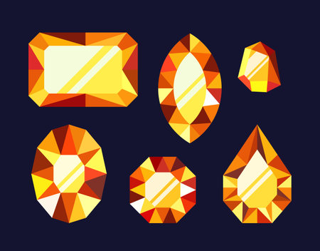 Cartoon Vivid Yellow Gemstone Game Assets. Brilliant, Radiant Gems With Exquisite Details, Perfect For Enhancing Jewelryのイラスト素材