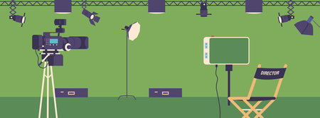 Spacious Movie Studio Interior Featuring Versatile Soundproof Sets, Advanced Lighting, And Cutting-edge Equipmentのイラスト素材