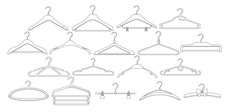 Collection Of Monochrome Linear Hangers Designed For Efficient Organization And To Preserve Garment Integrityのイラスト素材