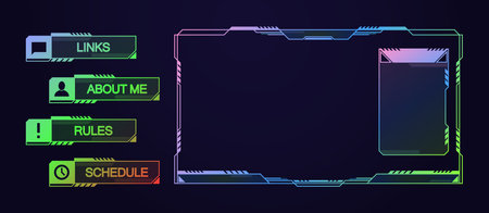 Digital Technology Frame For Streamers. Ui, Ux Futuristic Hud, Virtual Interface. Vector Border Design Templateのイラスト素材