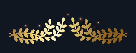 Gold Decorative Laurel Branch Elements. Elegant Gold Borders or Dividers Intricately Designed, Exude Timeless Charmのイラスト素材