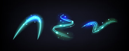 Blue Glowing Light Waves, Vector Graphic Luminosity And Radiant Stardust Effects, Creating Dynamic Visual Appealのイラスト素材