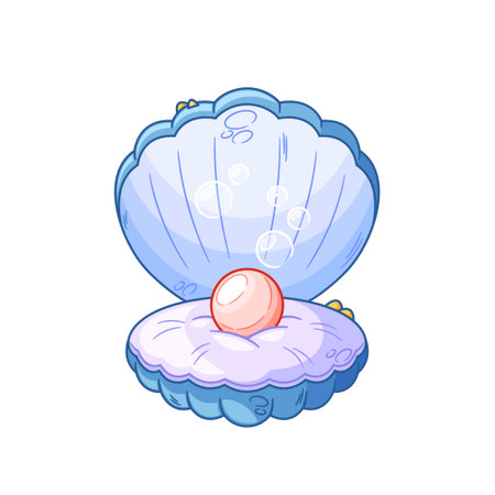 Open Bivalve Shell With A Radiant Pearl Nestled Within, Its Lustrous Sheen Reflecting The Play Of Light, Vectorのイラスト素材