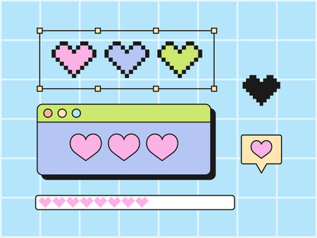 Hearts, Vintage Aesthetic Newsletter Email And Chat, Vaporwave Desktop Templates. 90s And 2000s...