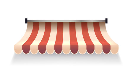 Striped Store Awning Tent Features Vibrant, Alternating Colored Stripes. 3d Vector Rectangular Canopy Providing Shadeのイラスト素材